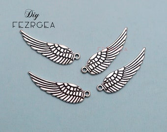 20PCS--9x30mm, Antique silver Angel Wing charms.Angel Wing pendants.