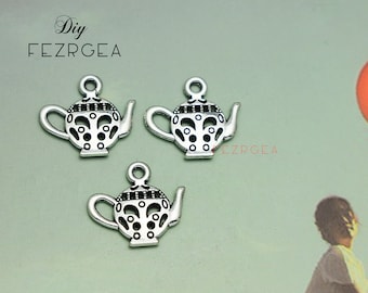 50PCS--16x13mm, Antique silver Teapot charms.  Tea Coffee Pot  pendants.
