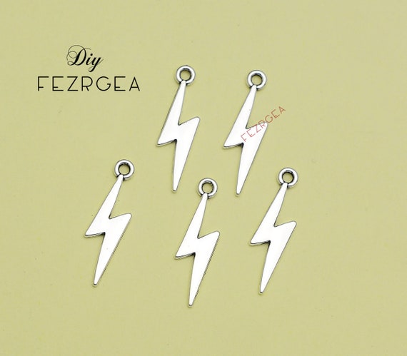 40pcs--8x28mm, Antique Silver Lightning Flash