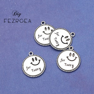 12PCS--17x20mm Antique Silver Smile For Today Charms Smile Face Pendants For DIY Jewelry Making Finding Supplies Accessories