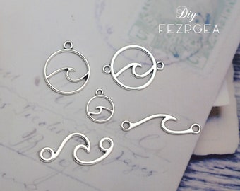 Wellen Charm, Verbinder Antik Silber rund Wellen Charms. Wasserwelle Anhänger. CM201