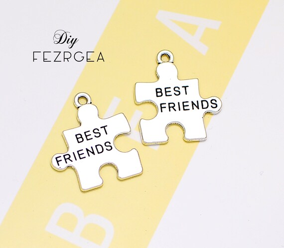 10pcs ,antique Silver Best Friend Jigsaw Puzzle Charms