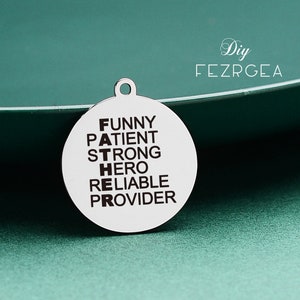 Padre encanto de acero inoxidable, papá personalizado encantos grabados, amuletos personalizados / colgantes, collar brazalete encantos