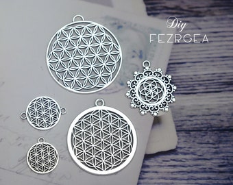 Blume des Lebens Antik Silber Charms. Große Lebensblume Anhängern. CM200