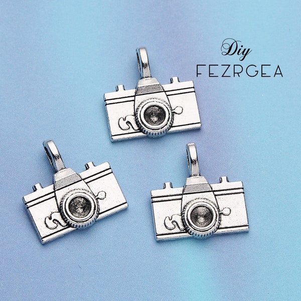 15PCS--21x22mm, Antique argent Camera charmes. Pendentifs Caméra film.