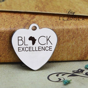 Noir excellence Stainless Steel Charm, Carte personnalisée Afrique Laser Charmes gravés, Charmes personnalisés, Charmes Bangle Necklace