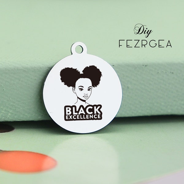 Black excellence Stainless Steel Charm,Personalized Black Queen Beautiful girl Engraved Charms,Custom charms/Pendants,Necklace Charms WE895
