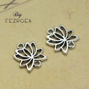 30PCS Antique silver Flower connectors , 2 sides small lotus flower pendants. CM4312