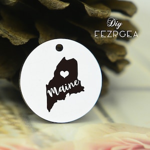 Maine map Stainless Steel Charm,Personalized Map of Maine USA Engraved Charms,Custom charms/Pendants,Necklace Bangle Charms
