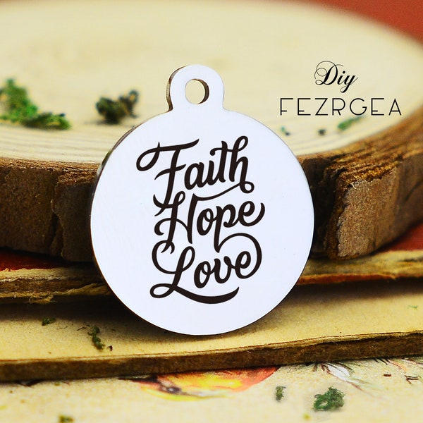 Faith Hope Love Stainless Steel Charm,Personalized Word and Letter Engraved Charms,Custom charms/Pendants,Necklace Bangle Charms