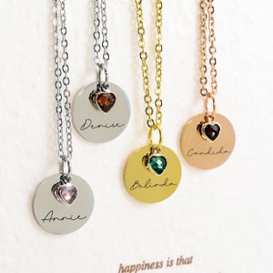 Heart Birthstone Personalized Name Necklace for Women, Monogram Jewelry Gifts for Mama Handmade Jewelry for Grandma Handmade Name Engraved