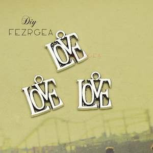 40PCS--15x13mm, Antique silver Love charms. Word pendants.