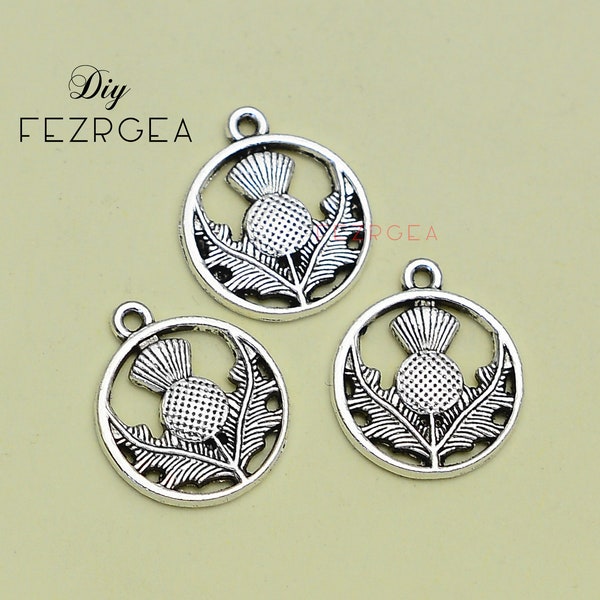 25 PCS--16x19mm, Antik Silber Distel Blume Charms. Silber schottische Distel Blume Stamping.