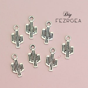 100PCS--19x7mm, Antique silver Cactus charms.Jamaica Cactus 2 Sided  pendants.