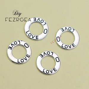 35PCS--17mm, Antique silver Circle love Charms.Words pendants.