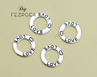 35 PCS--17mm, Antik Silber Kreis Liebe Charms.Words Anhänger.