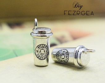 5PCS Antique silver coffee cup charms. 3D coffee cup pendants. CM015