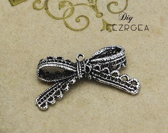 5PCS Antique silver Big Bow charms.Wedding Ribbon  pendants. CY247