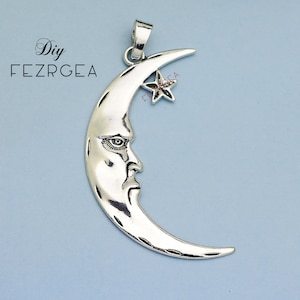 2PCS--50x100mm, Antik Silber großen Mond und Stern Charms. Himmlische Anhänger.
