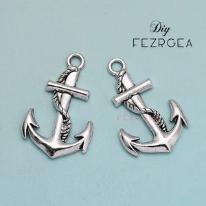 10PCS--23x36mm, Antique silver Anchor charms. Nautical pendants.