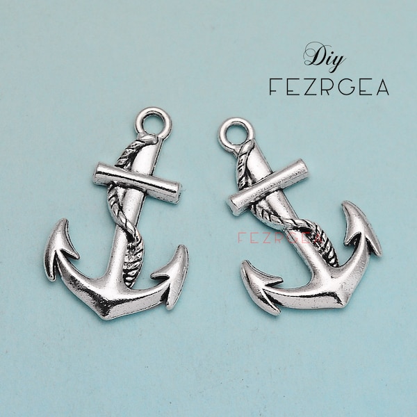 10PCS--23x36mm, Antique silver Anchor charms. Nautical pendants.