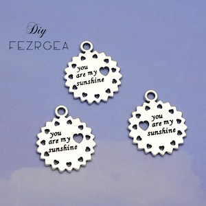 20 peças-17x20mm prata antiga você é meu sol encantos palavras de coração pingentes para fazer joias diy busca acessórios de suprimentos