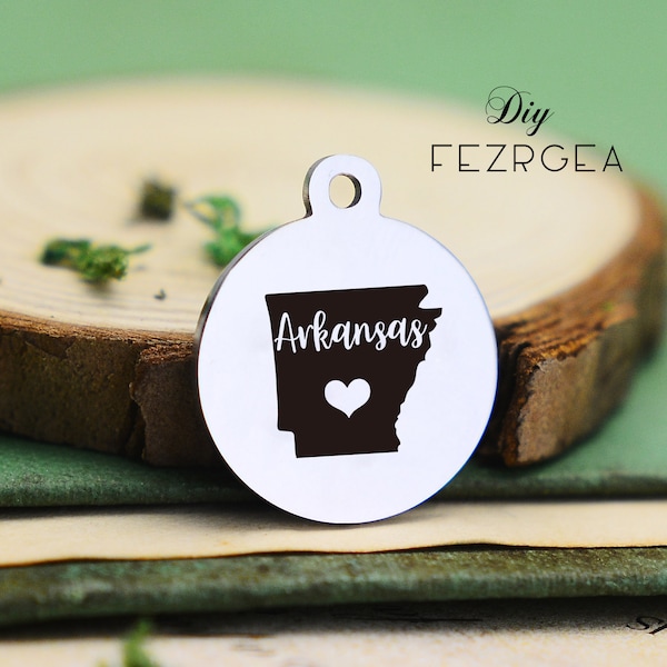 Arkansas map Stainless Steel Charm,Personalized Map of Arkansas USA Engraved Charms,Custom charms/Pendants,Necklace Bangle Charms