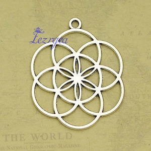 8PCS Antique silver flower of life charms. Large life flower pendants. DH9915