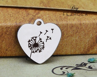 Dandelion Stainless Steel Charm,Personalized dream Laser Engraved Charms,Custom charms,Necklace Bangle Charms