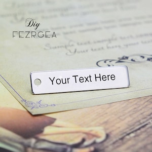 Encanto personalizado de acero inoxidable, grabado con láser, elija su fuente e imagen Opciones Encanto rectangular