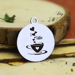 Kaffee Edelstahl Charme, personalisierte ich liebe Kaffee Charms, benutzerdefinierte Charms/Anhänger, Halskette Armreif Charms