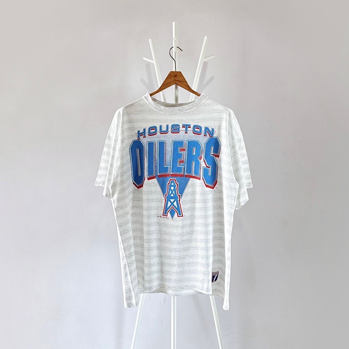 Men's Houston Oilers Mitchell & Ness White/Light Blue Historic Logo Mesh  V-Neck T-Shirt
