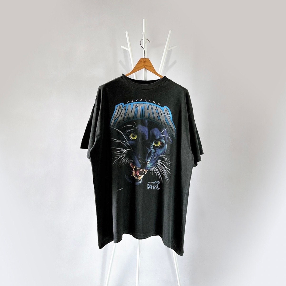 VTG 90s Salem Sportswear Carolina Panthers Mega Print T-Shirt Blue XL