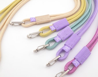 Lanyard, key strap, phone chain, ID badge strap, 1 m, pastel yellow, sea green, lilac, pink, made of PPM rope, carabiner hook