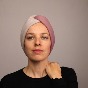 Faixa de cabelo de inverno, feita de lã de algodão orgânico, 12 cm de largura, rosa, bege, cinza, damasco, mesclado, bicolor, fosco.
