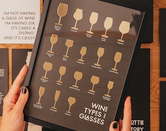 Print gold Wine Glasses | A4 Poster schwarz weiß gold | Wein Poster minimalistisch | Wanddeko Küche oder Wohnzimmer | formstark Papeterie