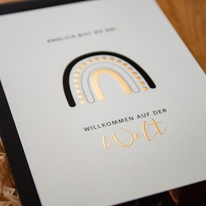 Postkarte mit Gold "Willkommen auf der Welt" in DIN A6 - Geburtskarte