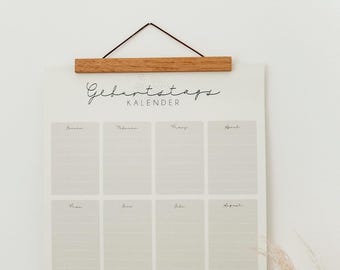 Geburtstagskalender A3 Greenery Design | Immerwährender Kalender zum Eintragen | Wandkalender mit Posterleiste Holz beige