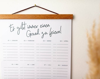 DOWNLOAD: Verjaardagskalender A3 | Minimalistische eeuwigdurende kalender om af te drukken | Afdrukbare wandkalender | formstark Stationery