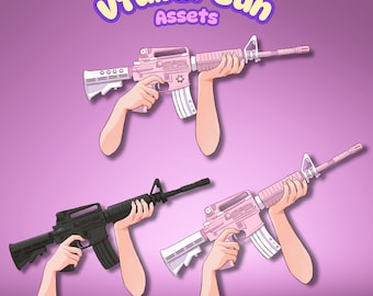 Vtuber Gun Assets – 5 Skin Tones + 3 Aesthetic Gun Designs | Transparent PNG Stream Overlays