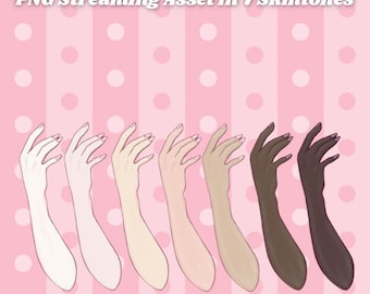 Vtuber Arm Asset: PNG Holding Hand for Livestreaming in 7 Skin Tones
