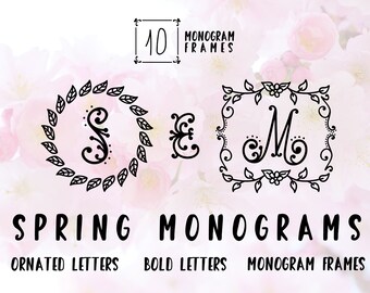 Spring Monogram font, monogram frames, decorative font, dingbats, elegant font, feminin font, handlettered font, decorative frame, otf