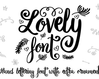 Lovely script and hand lettered font with swirls and vines ornaments + SVG files of the glyphs