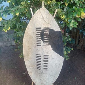 XXL 145cm Black and White Zulu Shield | Traditional African Warrior Isihlangu | Handmade Cowhide Cultural Decor