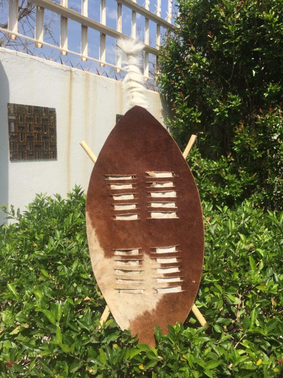 Brown and White Zulu Warrior Shield – Authentic Cowhide African