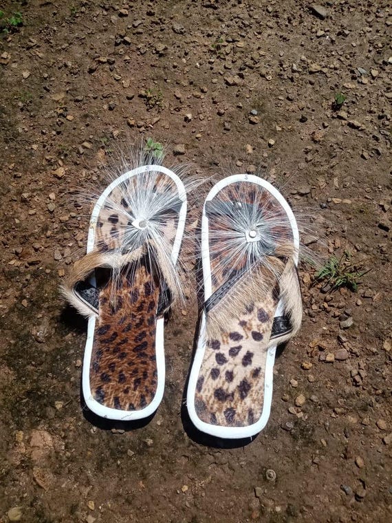 Leopard Print Authentic Zulu Imbadada Sandals Made from Springbok Hide and Tyres – Traditional African Handmade Footwear