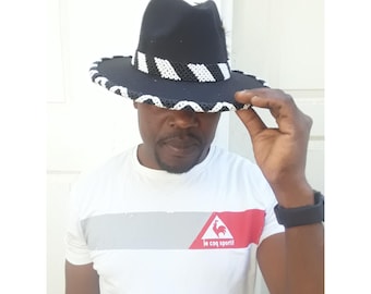 Zulu Beaded Fedora Hats, Handmade Beaded Fedora, Fedora Hat for Men & Women Wide Brim Felt Hat, Handmade Beaded Fedora Hats