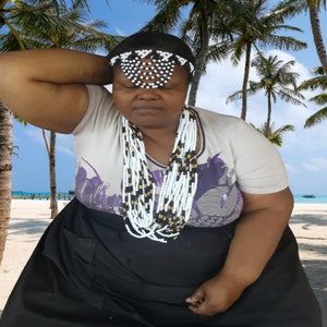 2 in 1 Handmade african zulu Beaded Headband With Gold and White Multi Strand Necklace