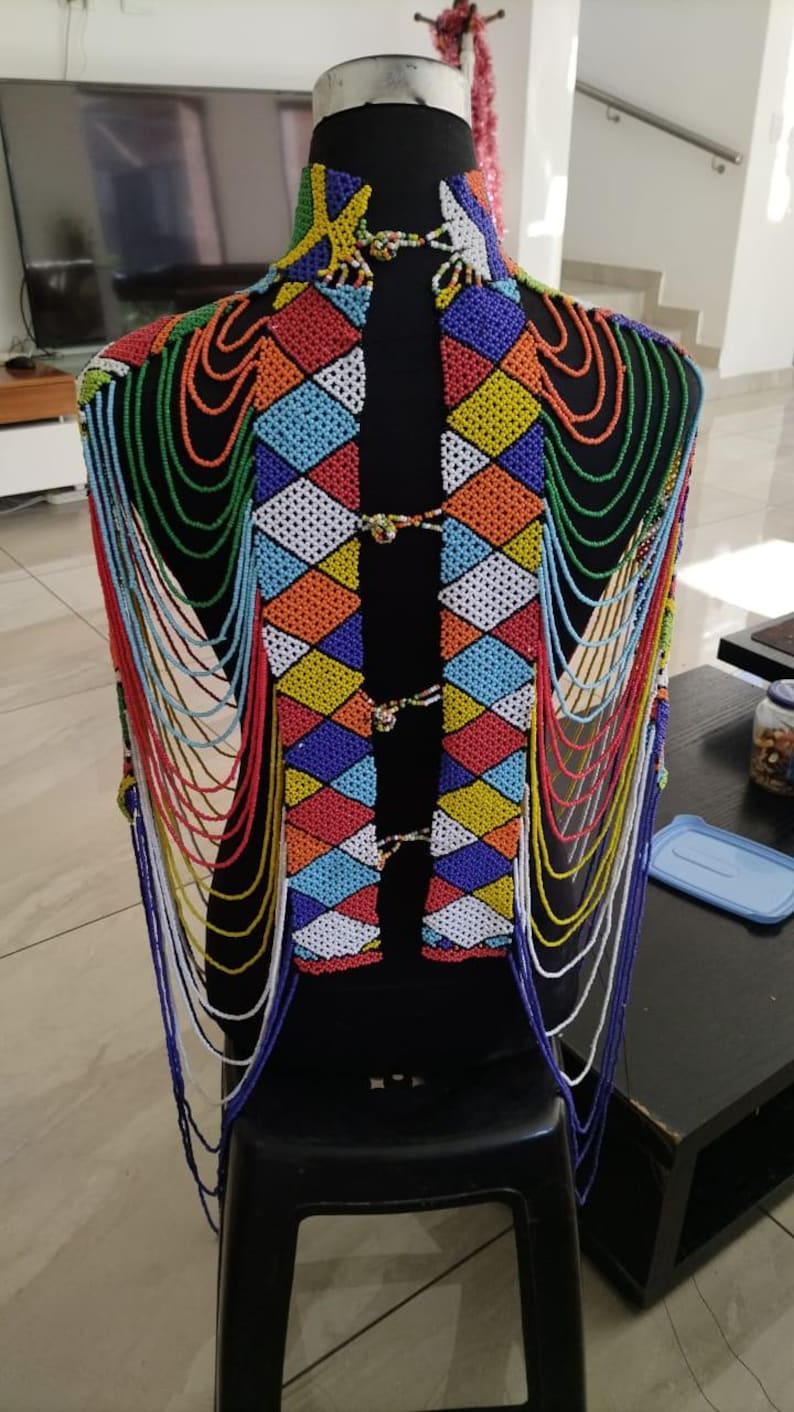 Handmade Zulu Beaded Chestpiece Multicolor African Beadwork Necklace handmade-zulu-beaded-chestpiece-multicolor-african-beadwork-necklace