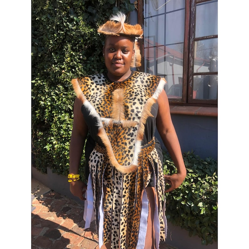Zulu Bheshu Mbata Slene Set Faux Leopard & Real Springbok Skin ...